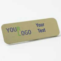 Name tag – color printed metal – aluminum brushed gold – round corners – magnetic