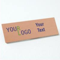 Name tag – color printed metal – aluminum brushed copper – square corners – magnetic