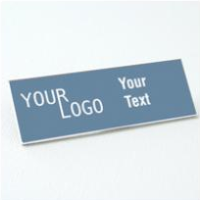 Name tag – engraved plastic China Blue / White – square corners – magnetic