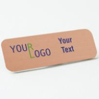 Name tag – color printed metal – aluminum brushed copper – round corners – magnetic
