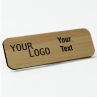 Name tag – engraved plastic Cashew / Black – round corners – magnetic