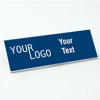 Name tag – engraved plastic Patriot Blue / White – square corners – magnetic