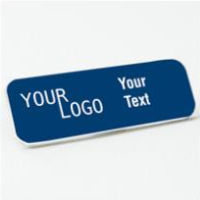 Name tag – engraved plastic Patriot Blue / White – round corners – magnetic