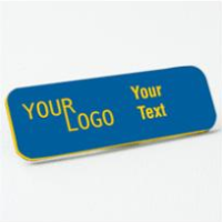 Name tag – engraved plastic Sky Blue / Yellow – round corners – magnetic
