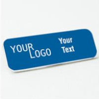 Name tag – engraved plastic Sky Blue / White – round corners – magnetic