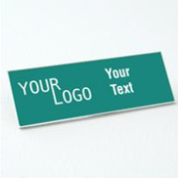 Name tag – engraved plastic Celadon Green / White – square corners – magnetic