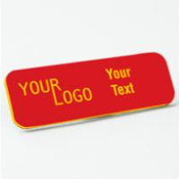Name tag – engraved plastic Crimson / Yellow – round corners – magnetic