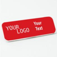 Name tag – engraved plastic Crimson / White – round corners – magnetic