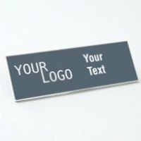 Name tag – engraved plastic Smoke Grey / White – square corners – magnetic